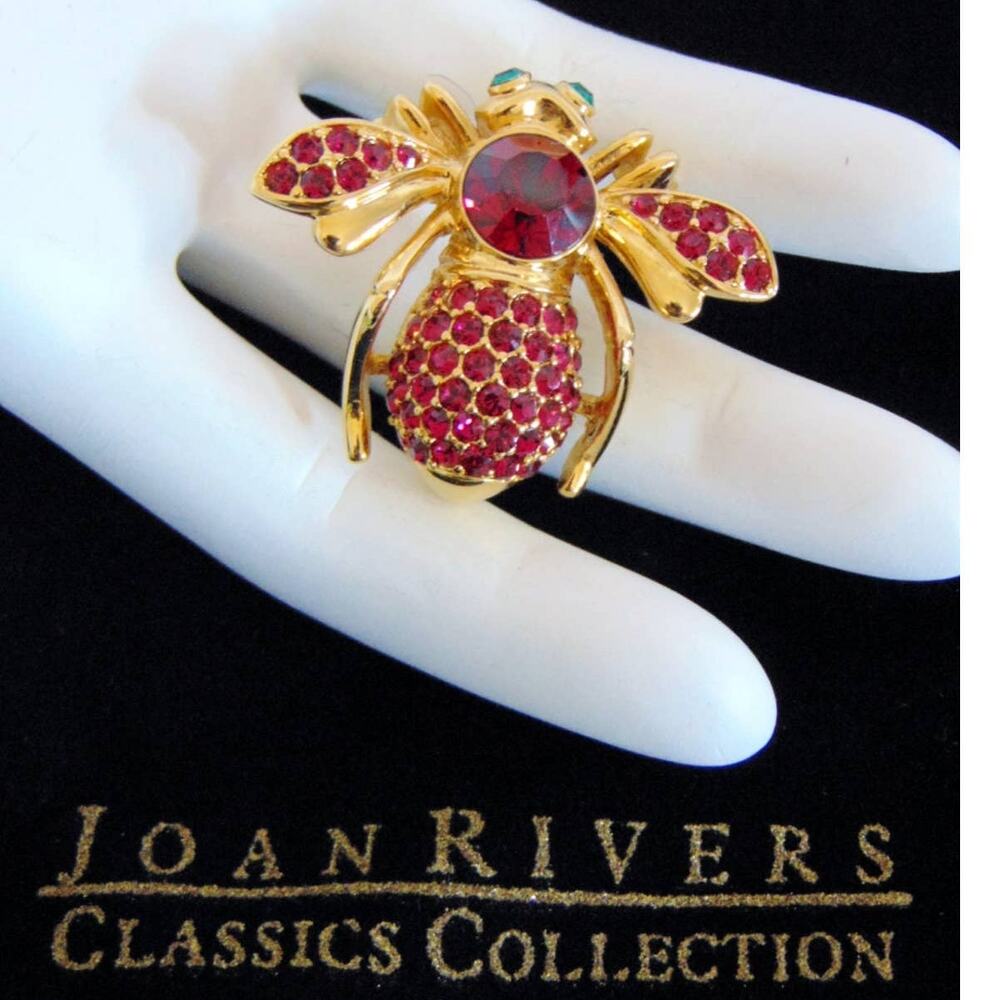 Joan Rivers Crystal Bee Brooch Pin Ruby Garnet Red July January Birthstone Vtg - Picture 3 of 5